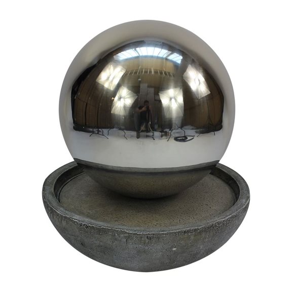 additional image for Large Stainless Steel Sphere in Bowl Water Feature with LED Lights
