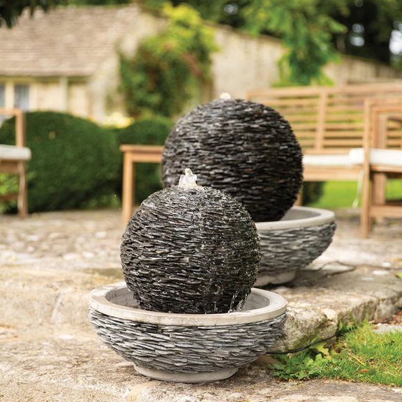 additional image for Large Lagoon Slate Effect Sphere & Bowl Water Feature