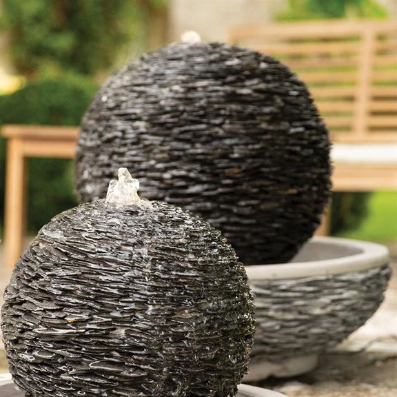 additional image for Large Lagoon Slate Effect Sphere & Bowl Water Feature