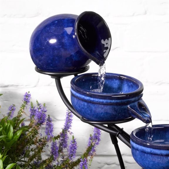 additional image for Neptune Blue Ceramic Solar Cascade Water Feature