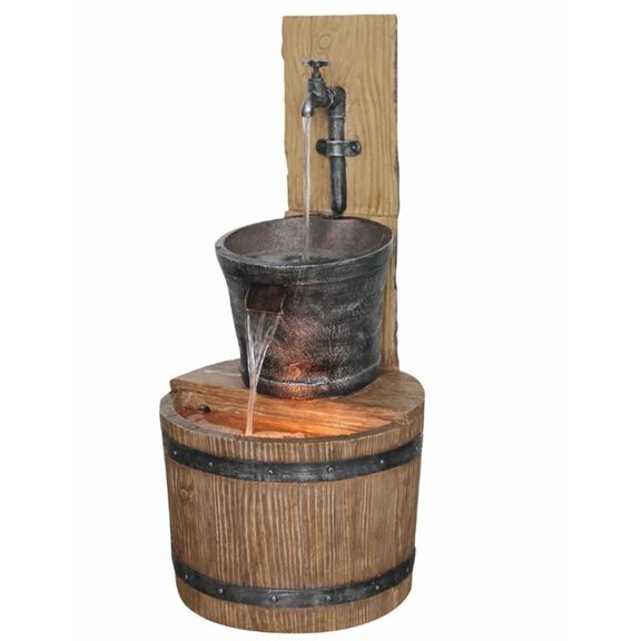 Oak Barrel with Tap Solar Powered Water Feature