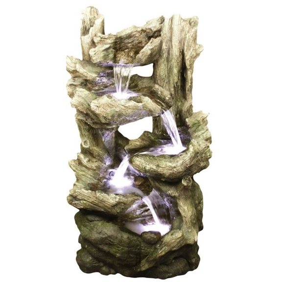 Open Driftwood Falls Lit Water Feature with LED Lights