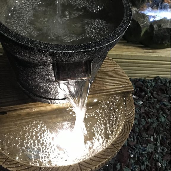 additional image for Oak Barrel with Tap Lit Garden Water Feature