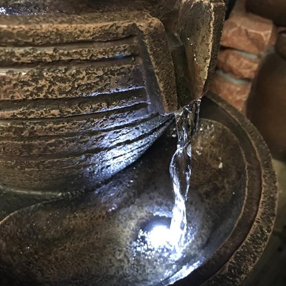 additional image for Pouring Brown Bowls Water Feature with LED Light