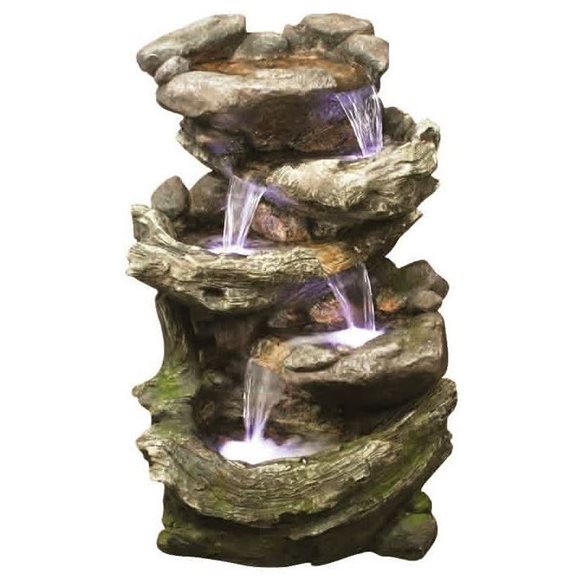 additional image for Rock & Wood Falls Water Feature with LED Lights