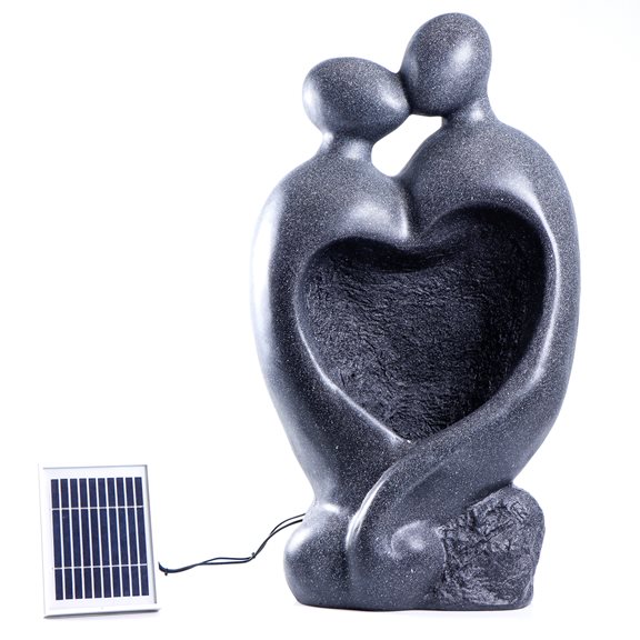 additional image for Carved Lovers Solar Water Feature with LED Lights