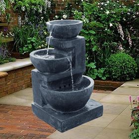 Solar Powered Charcoal Fountain Water Feature with LED Lights
