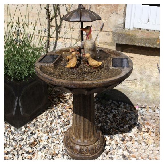 Umbrella Duck Family Birdbath Solar Water Feature