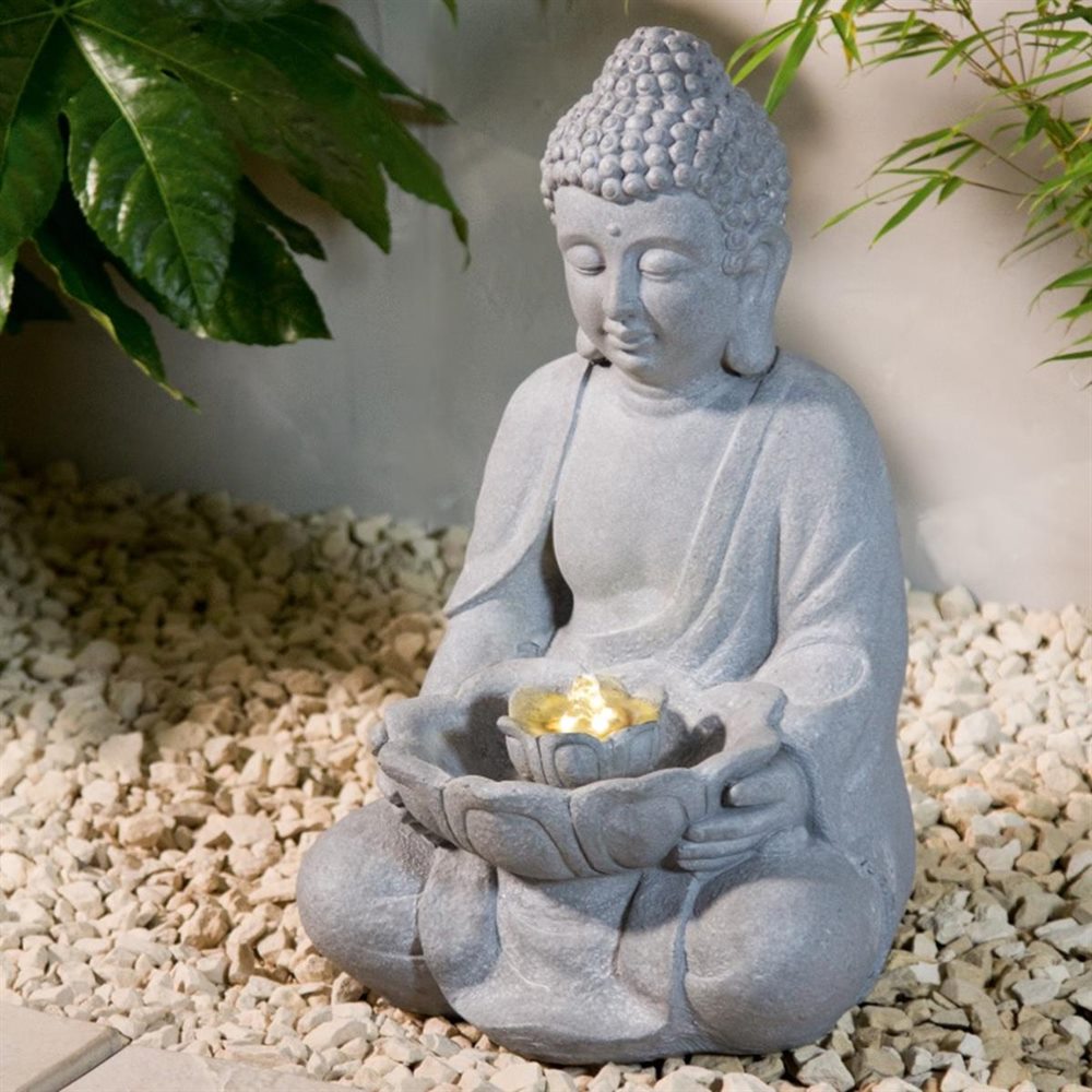 smart solar buddha water feature with light