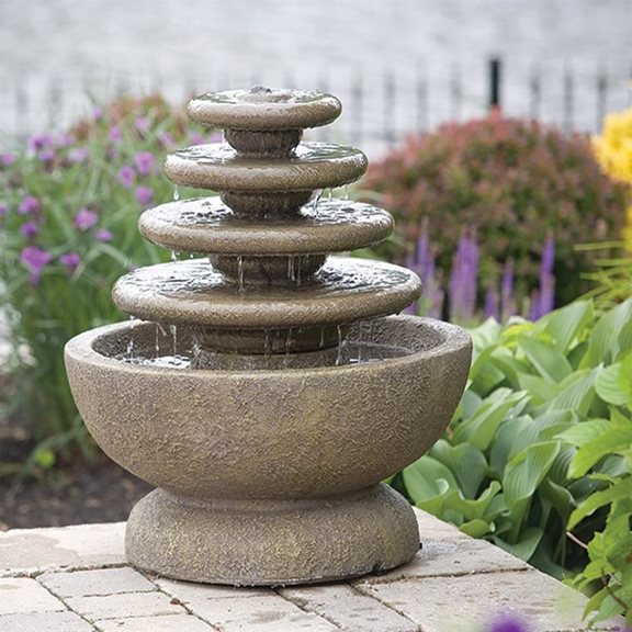 additional image for Four Tier Gozo Fountain on Petal Pool Cast Stone Water Feature