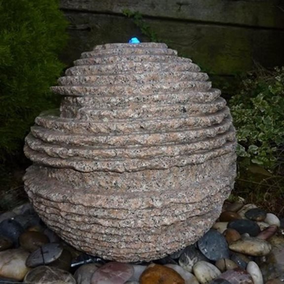 40cm Rustic Pink Granite Sphere Water Feature Kit