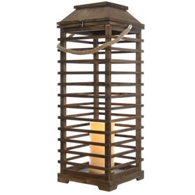1 Metre LED Wooden Lantern with Flickering Candle and 6 Hour Timer Function