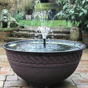 Lotus Red Bowl Patio Pond Water Feature with White LED Spotlight