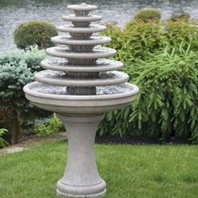 Seven Tier Gozo Fountain on Pedestal Cast Stone Massarelli Water Feature