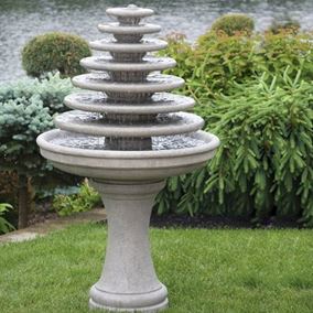 Seven Tier Gozo Fountain on Pedestal Cast Stone Water Feature