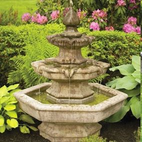 Three Tier Spade Fountain Cast Stone Water Feature