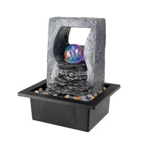 Slate Falls Open Back Indoor Table Top Water Feature with Glass Spinning Ball