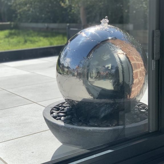 additional image for Large Solar Powered Stainless Steel Sphere in Bowl Water Feature