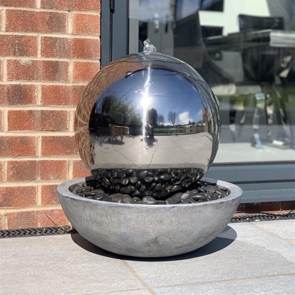 additional image for Large Stainless Steel Sphere in Bowl Water Feature with LED Lights
