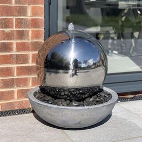 Large Solar Powered Stainless Steel Sphere in Bowl Water Feature