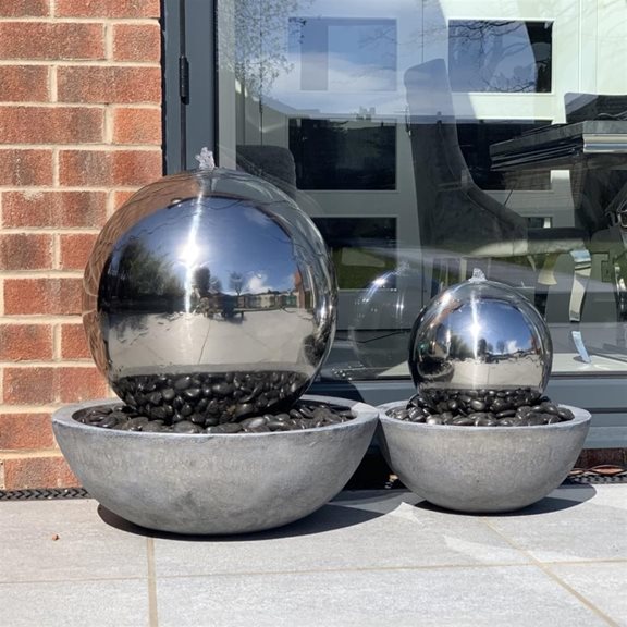 additional image for Stainless Steel Sphere in Bowl Water Feature with LED Lights