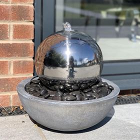Solar Powered Stainless Steel Sphere in Bowl Water Feature