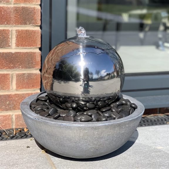 additional image for Stainless Steel Sphere in Bowl Water Feature with LED Lights