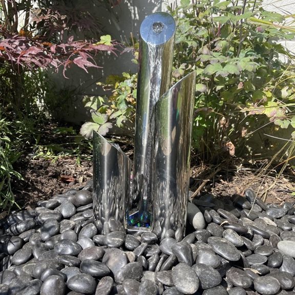 Set of 3 Stainless Steel Columns with LED Light Water Feature